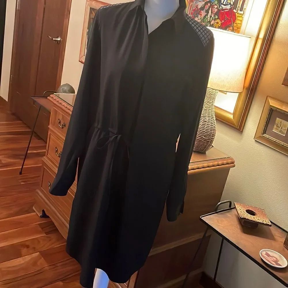 Loft Black Drawstring Waist Shirt Dress - S